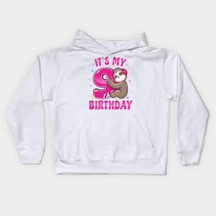 ''It's My 9th Birthday'' Girls Sloth Pink Kids Hoodie